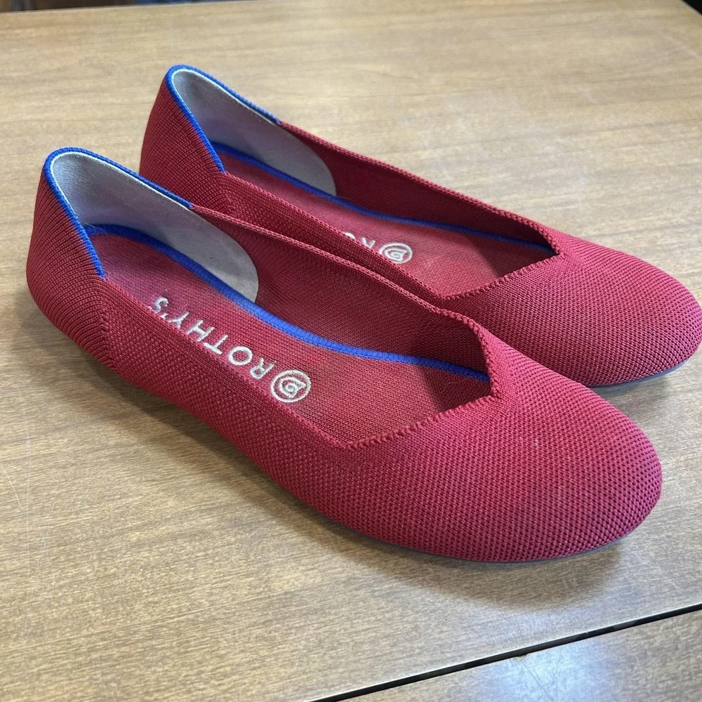 Rothy's Shoes Womens Size 8.5 Red The Flat Ballet Flats Knit Washable Comfort